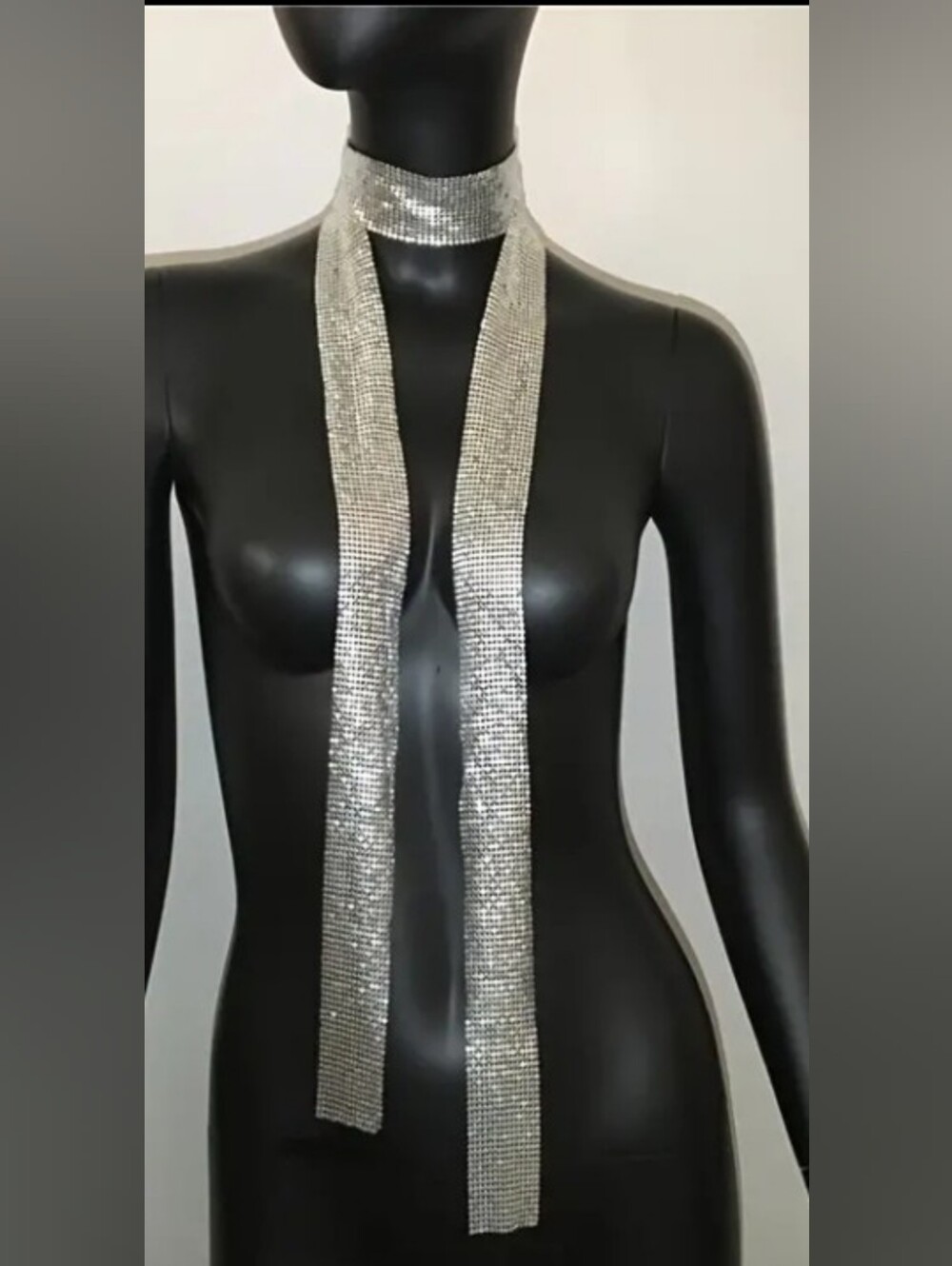 Silver Crystal Mesh Long Scarf Necklace - Women Accessories